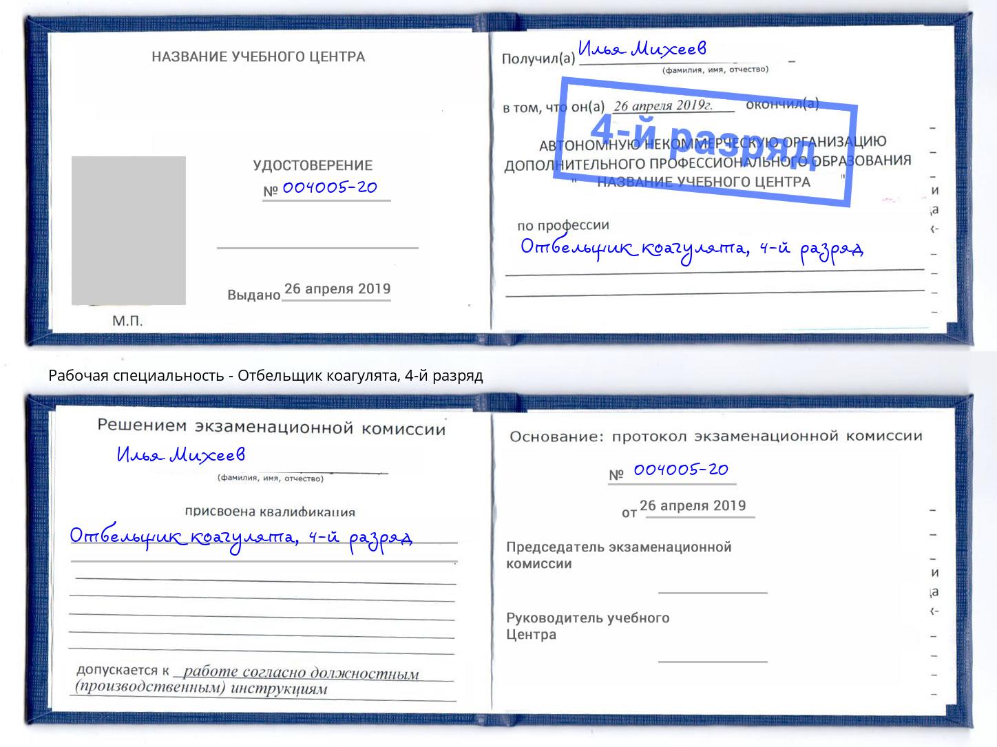 корочка 4-й разряд Отбельщик коагулята Курск
