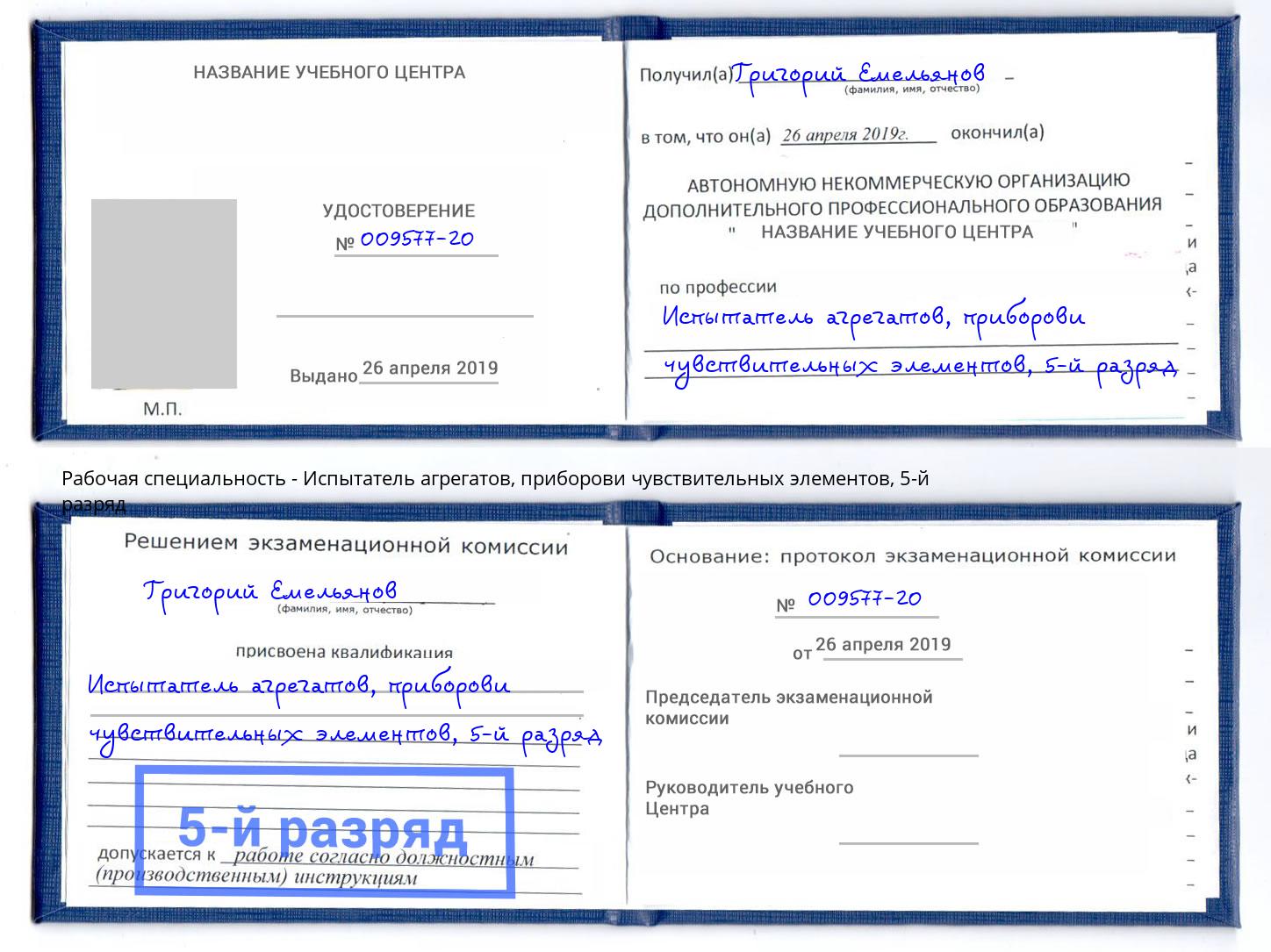 корочка 5-й разряд Испытатель агрегатов, приборови чувствительных элементов Курск