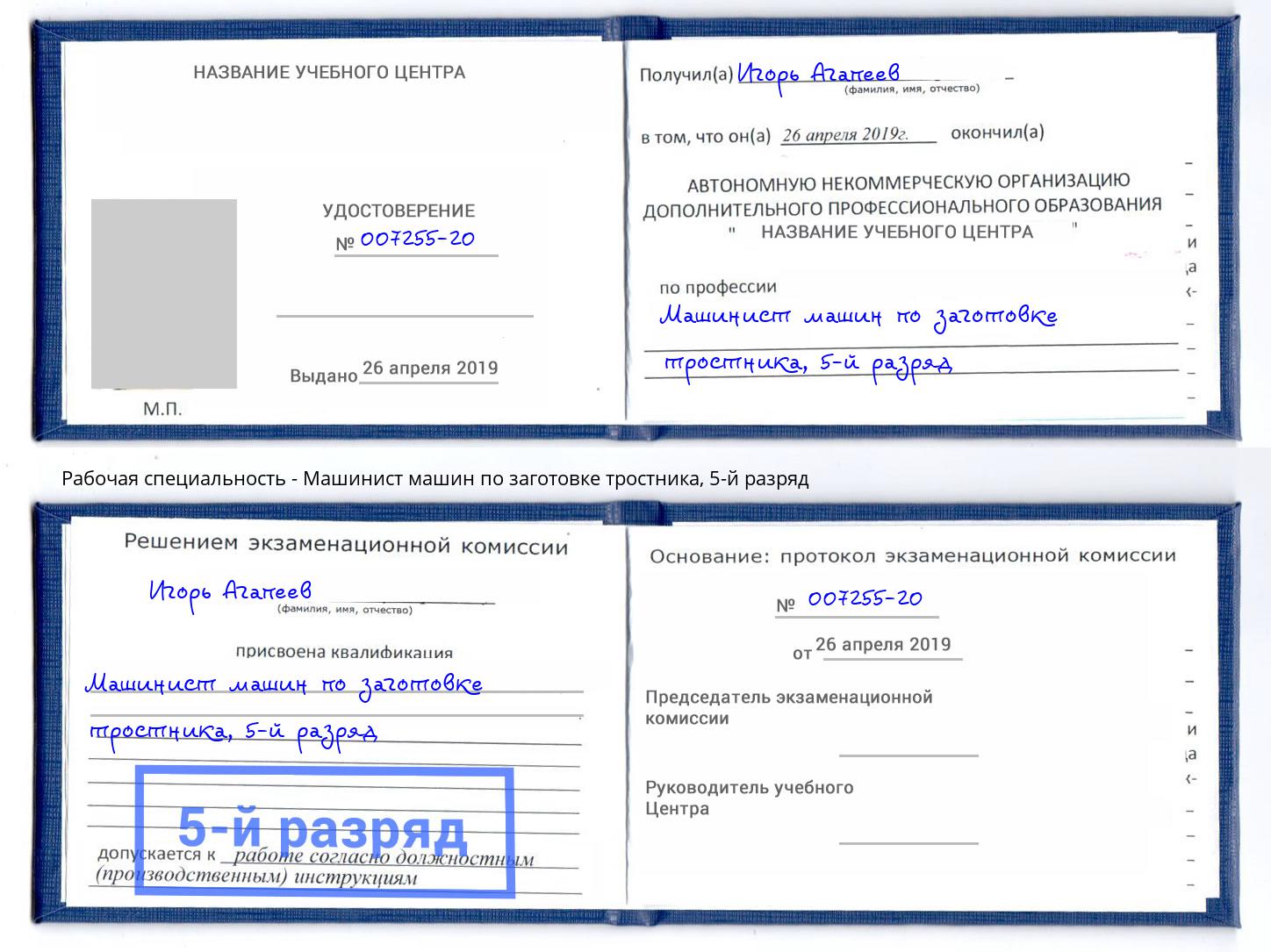 корочка 5-й разряд Машинист машин по заготовке тростника Курск