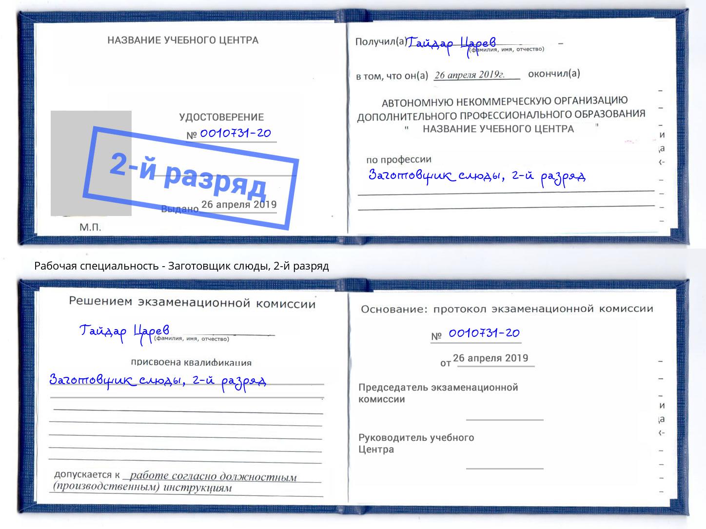 корочка 2-й разряд Заготовщик слюды Курск