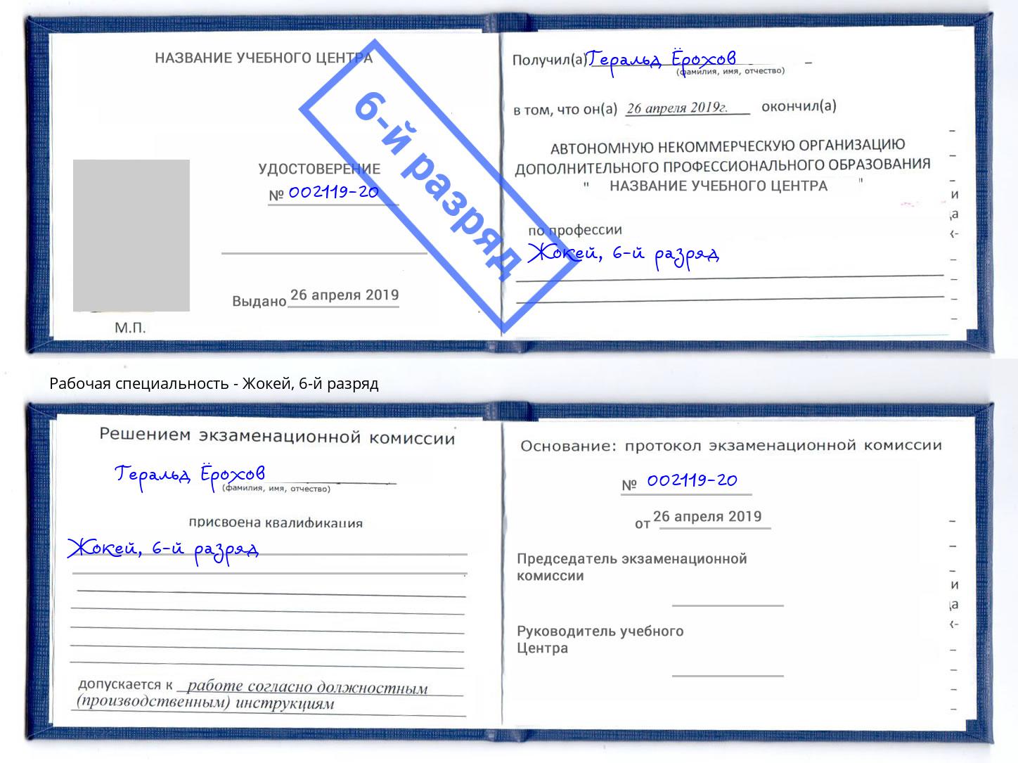 корочка 6-й разряд Жокей Курск