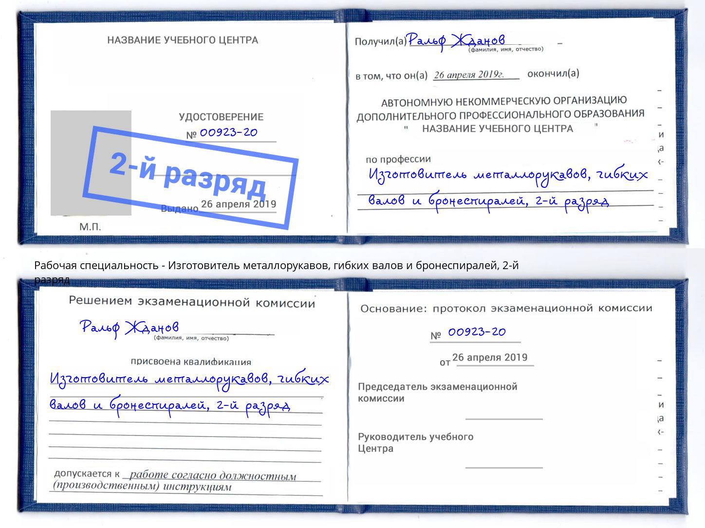 корочка 2-й разряд Изготовитель металлорукавов, гибких валов и бронеспиралей Курск