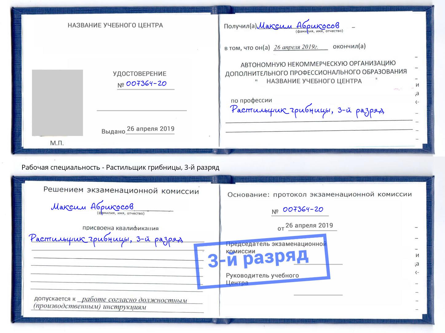 корочка 3-й разряд Растильщик грибницы Курск